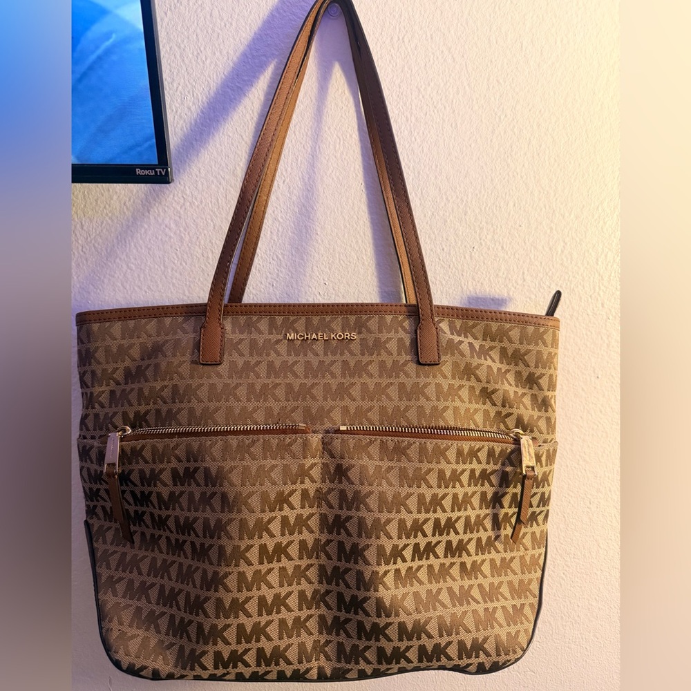 Michael Kors Tan and Brown Logo Tote